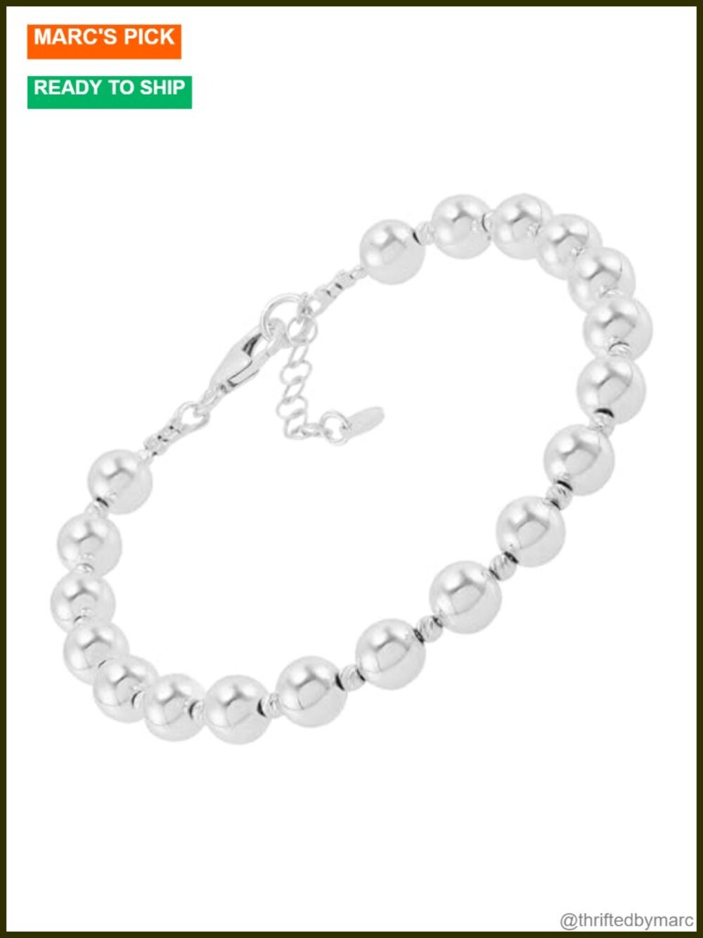 Sterling Silver Hematite Beaded Bracelet with Lobster Clasp Adjustable